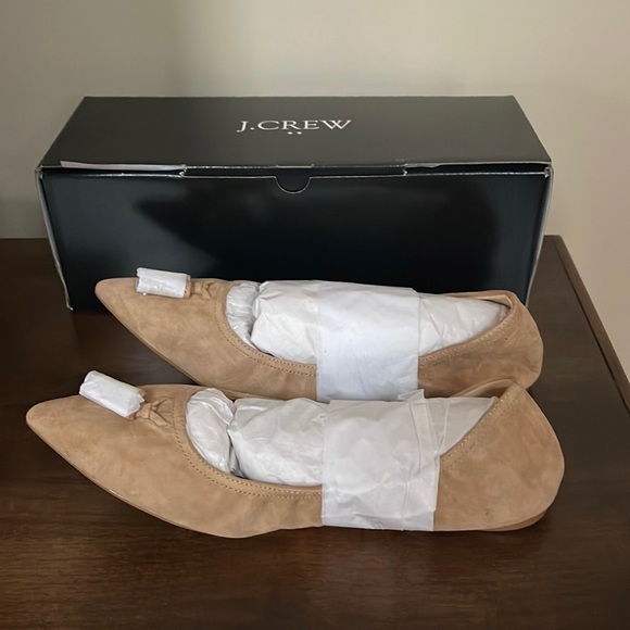 J.CREW Suede Stretch Tassel Pointed Toe Flats Saddle Color - Picture 5 of 8